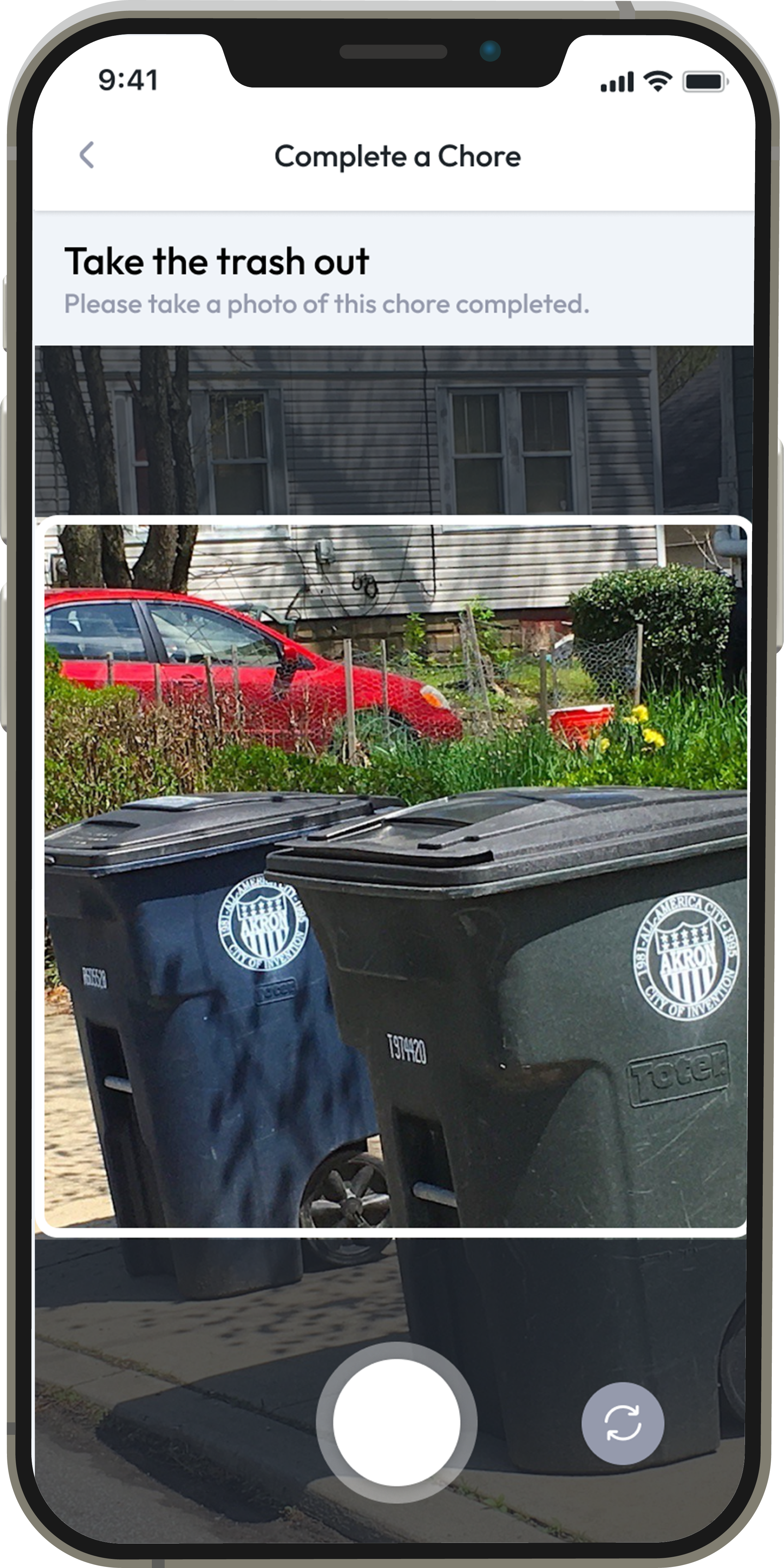 Child screen showing a photo of a completed chore for Choreio iphone chore app